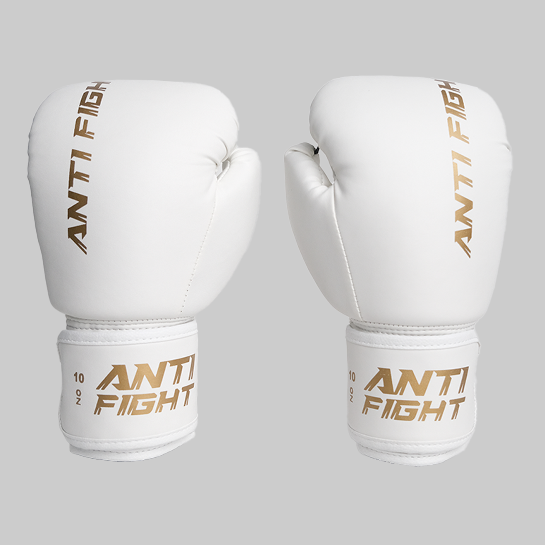 AntiFight Basic Beyaz Gold Baskılı Boks Eldiveni 12 oz