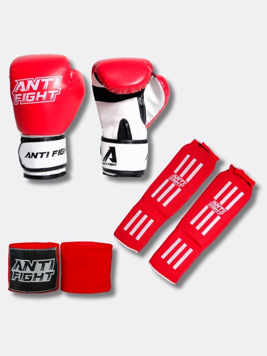 Çocuklar için kickboks muaythai boks eldiveni bandaj ve ayak korumalığı seti