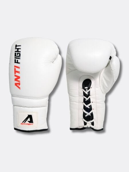 Beyaz Deri ipli Boks Eldiveni
