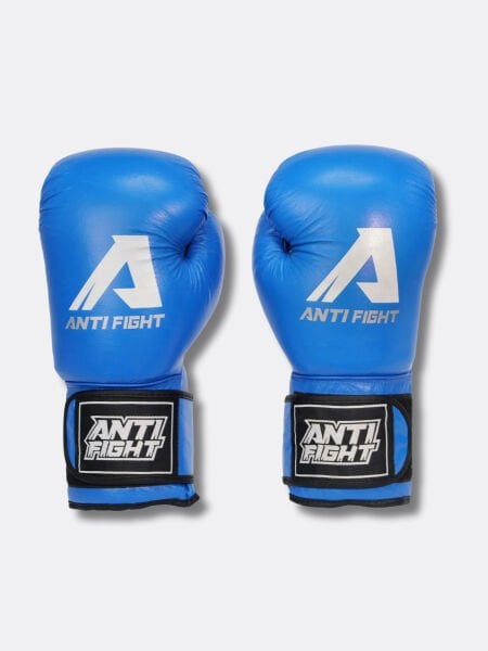 AntiFight Klasik Mavi Hakiki Deri Boks Eldiveni