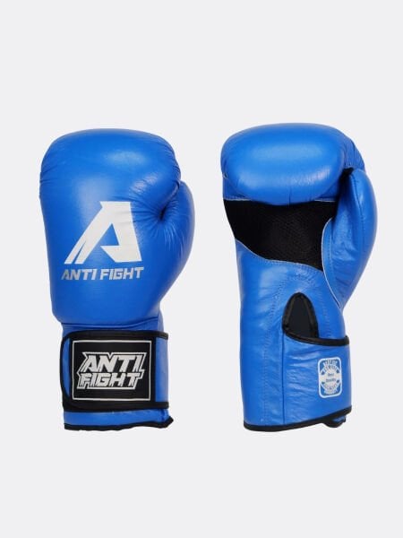 AntiFight Klasik Mavi Hakiki Deri Boks Eldiveni